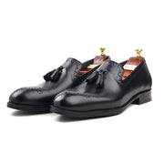 Men’s Black Genuine Leather Formal Tassel Loafers Dress Shoes - Feetique Footwea